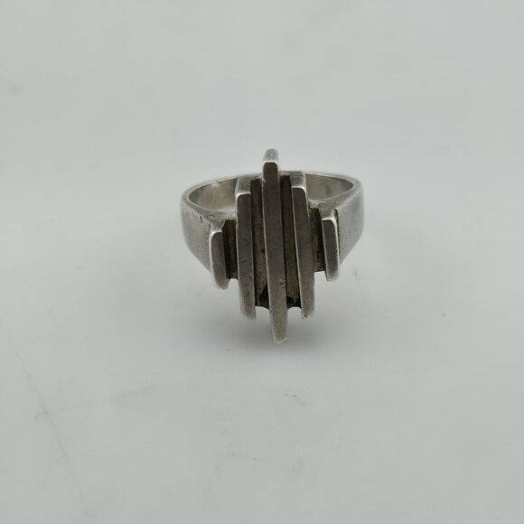 Sterling Silver Ring Mid Century Brutalist Abstract Native M.R Mexico Size 8 - Picture 12 of 14